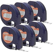 DYMO Authentic Lt Paper Labeling Tape for LetraTag Label Makers, 1/2" (12mm), Black Print On White Tape, 6-Pack
