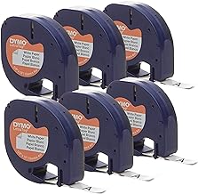 DYMO Authentic Lt Paper Labeling Tape for LetraTag Label Makers, 1/2" (12mm), Black Print On White Tape, 6-Pack