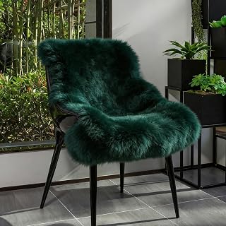Genuine Real NZ Sheepskin Area Rug Fluffy Lambskin Fur Dark Green 2x 3.2ft
