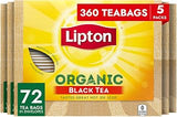 Lipton Organic Tea Bags Tastes Great Hot or Iced Organic Black Tea Can Help Support a Healthy Heart 5.74 oz 72 Count, Pack of 5