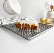 1607CR Bakeware Extra Large Sheet Baking Pan and Bakeable Nonstick Cooling Rack Set by USA Pan – Extra Large Sheet (Pack of 1), Aluminized Steel, Silver, Model 1607CRAZ-1