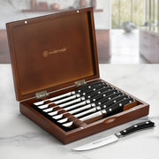 Wusthof Classic Ikon 8-piece Steak Knife Set with Wood Case by Wüsthof – 8-piece, High Carbon Stainless Steel, Stainless Steel / Black, Pack of 8