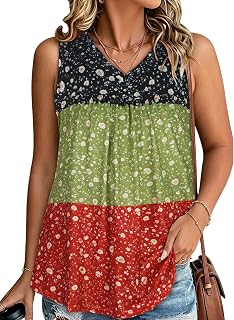 Womens Tank Tops Sleeveless Summer V Neck T Shirts Loose Fit Tunic Blouses