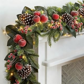 2.7m/8.9ft Artificial Greenery Wreath, Winter Holiday Christmas Decorations, Suitable For Christmas Trees, Fireplaces, Staircases, Parties, Homes, Indoors, Outdoors(Garland 1)