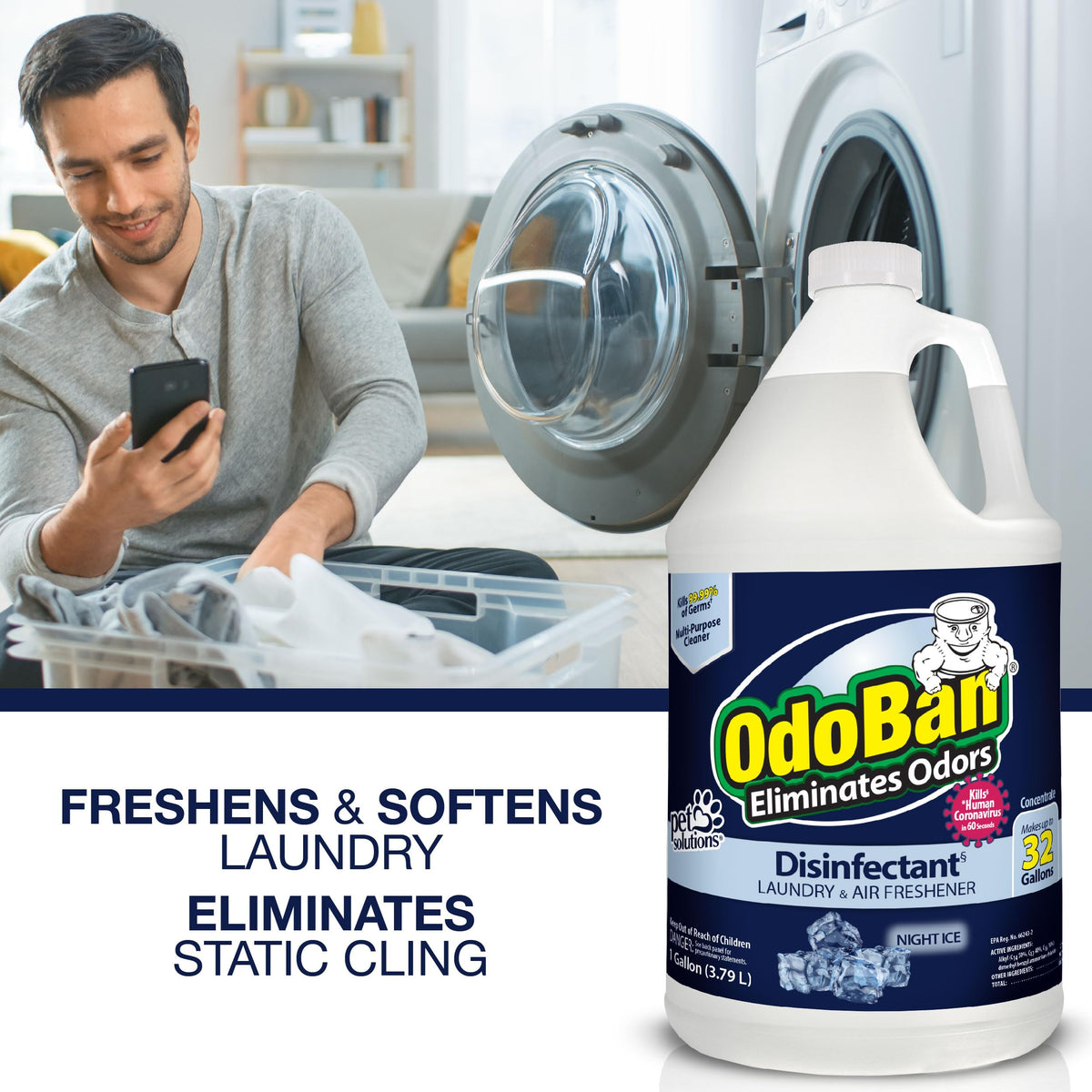Disinfectant Concentrate and Odor Eliminator by OdoBan – 128 Fl Oz (Pack of 1), Clear, Model 911901