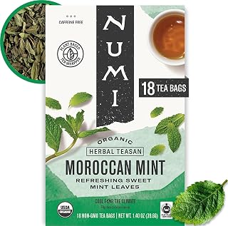 Numi Organic Moroccan Mint Tea, 18 Herbal Tea Bags, Caffeine Free