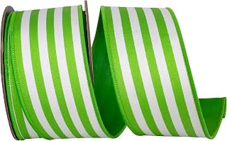 Reliant Ribbon Striped Twill Deluxe Dupioni Backed Wired Edge, Lime, 2-1/2 Inch, 10 Yards