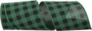 Reliant Ribbon Buffalo Check Plaid Wired Edge Ribbon, 4 Inch X 10 Yards, Green/black