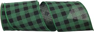 Reliant Ribbon Buffalo Check Plaid Wired Edge Ribbon, 4 Inch X 10 Yards, Green/black