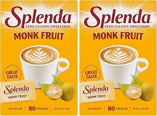 SPLENDA Monk Fruit Zero Calorie Plant Based Sweetener, No Erythritol, Keto Sugar Substitute (80 Count)(Pack of 2)