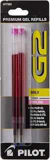 Pilot, G2 Gel Ink Refills, Bold Point 1 mm, Pink, Pack of 2