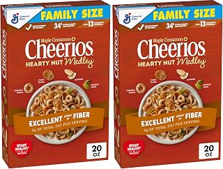Cheerios Hearty Nut Medley Breakfast Cereal, Maple Cinnamon, Made with Whole Grain, Family Size, 20 oz (Pack of 2)