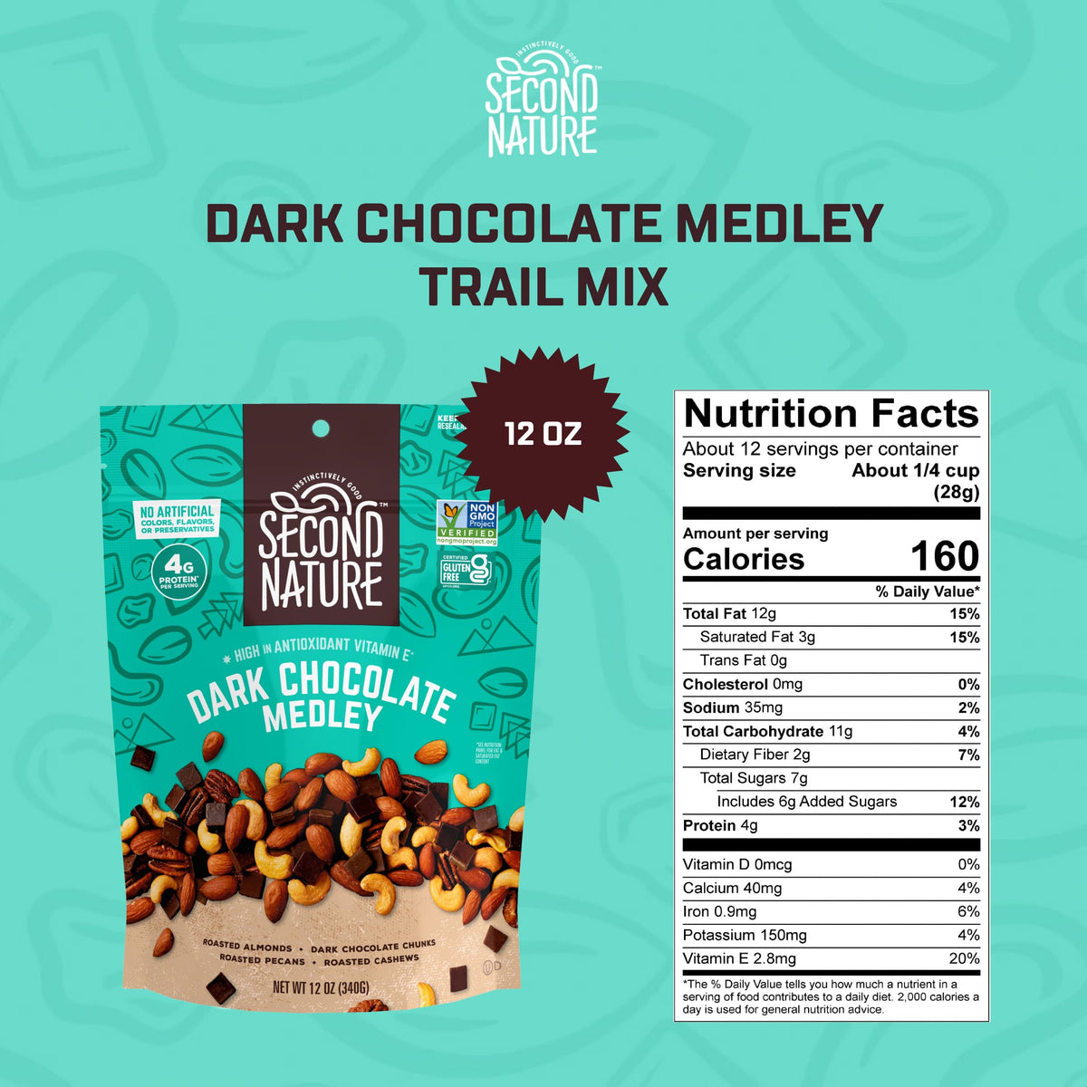 Second Nature Dark Chocolate / 12 Ounce (Pack of 1) / Torquise Snack & Trail Mixes