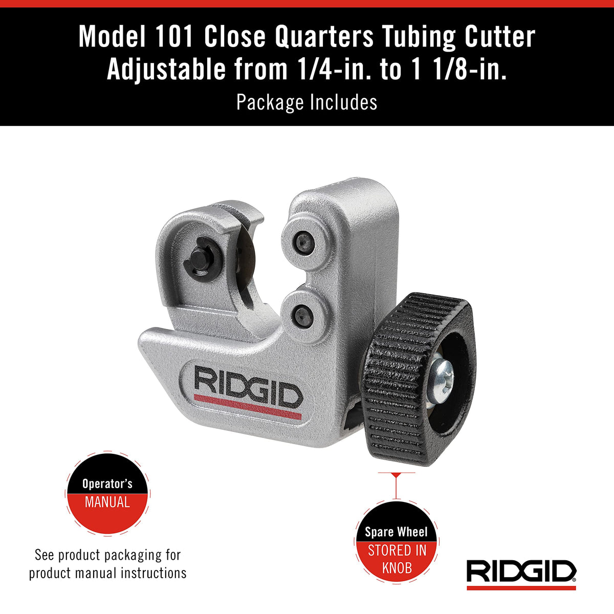 CC247 RIDGID Model 101 Close Quarters Tubing Cutter – Small, Plastic, Silver, Model 40617