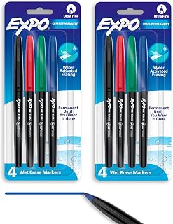 EXPO Wet Erase Markers, Semi-Permanent Markers, Assorted, Fine Tip, 8 Count