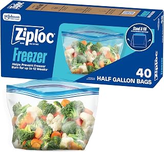 Ziploc Half Gallon Food Storage Freezer Bags, Easy Open and Close, 40 Bags Total (Pack of 9)
