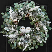 PureCosy Christmas Wreath, 24 Inch Artificial with Owl Pine Cones and Greenery, Owl Wreaths
