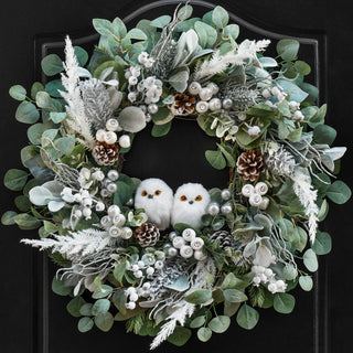PureCosy Christmas Wreath, 24 Inch Artificial with Owl Pine Cones and Greenery, Owl Wreaths