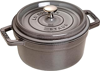 STAUB 40509-307-0 Cocotte Round 22cm Graphite grey | Aroma Rain Lid, Suitable for All Hob Types, Round, Graphite Grey