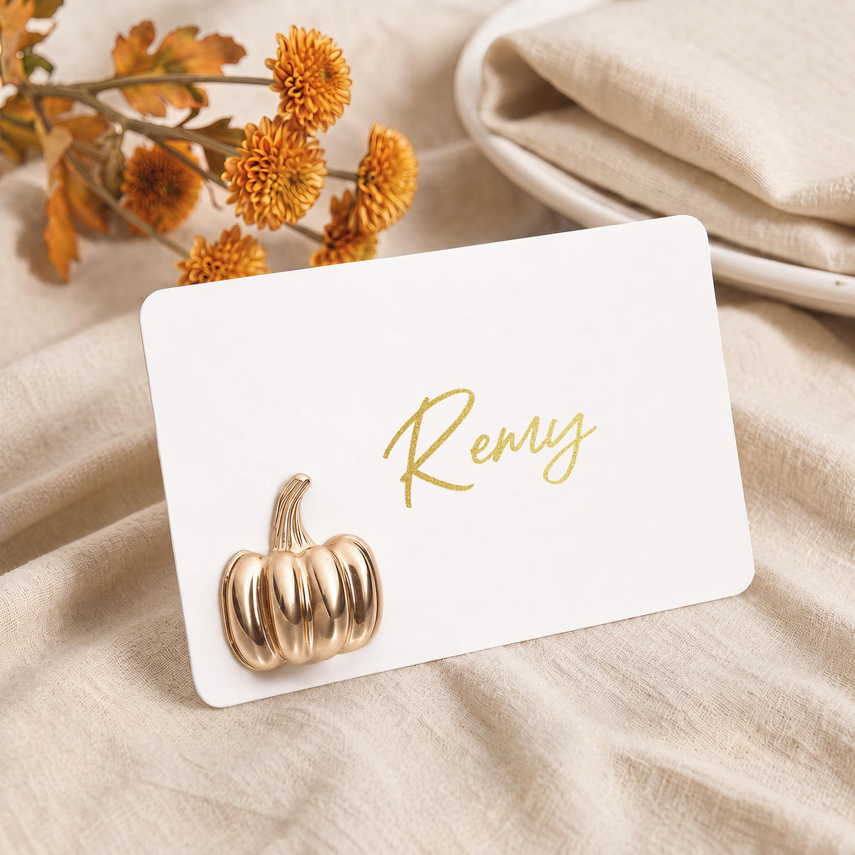 Uniqooo Pumpkin Place Card Holders, Metallic Gold, Set of 24