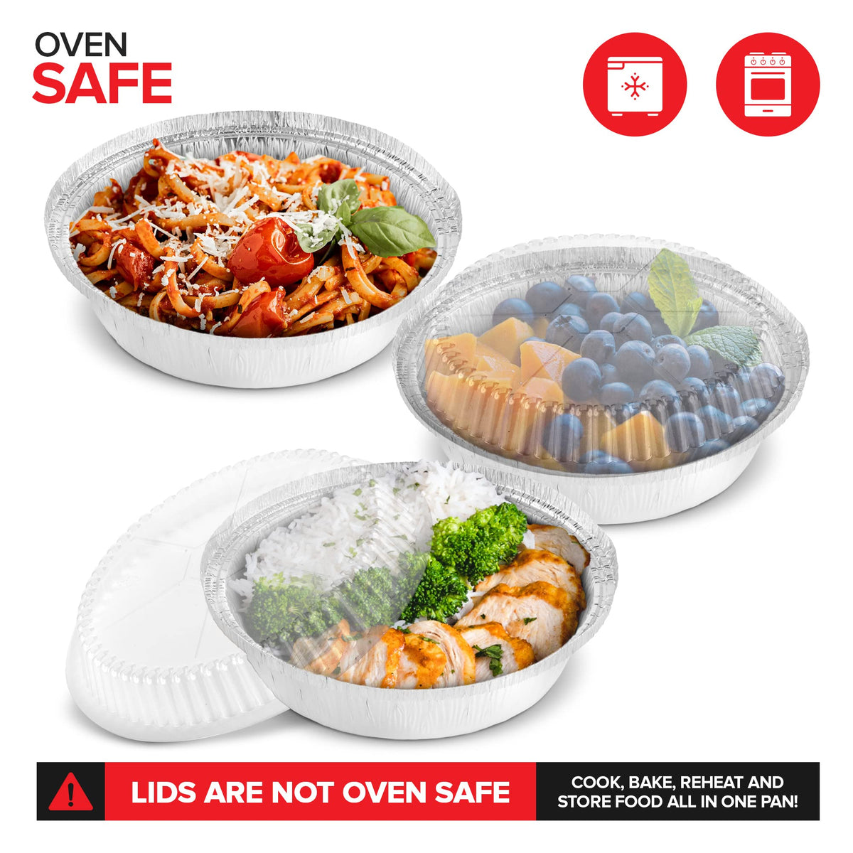 9" Round Aluminum Foil Pans with Lids (40 Pack) Pie Tins Disposable 9 Inch with Lid by Stock Your Home – 9 inches, Aluminum, Silver, Pack of 40, Model 2915