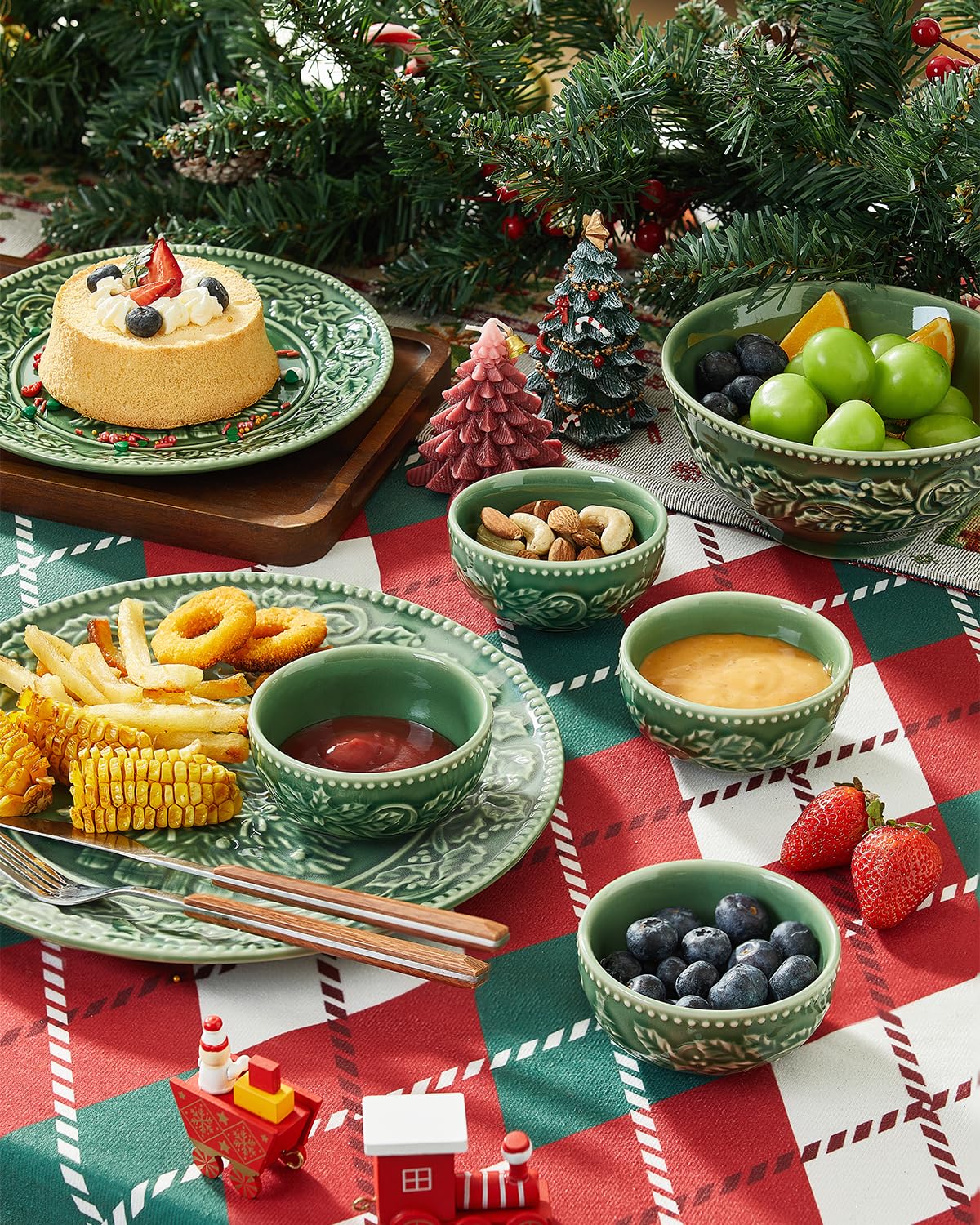Metahom Christmas Dipping Bowls, Ceramic Set of 6, 3.5 Inch Green