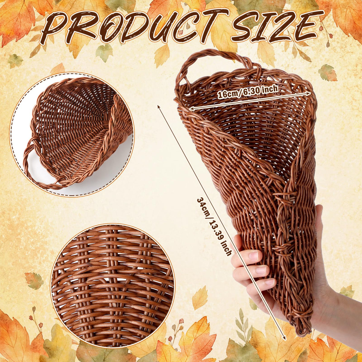 Dandat Cornucopia Basket, 11.8 x 7 Inch Rattan, Brown