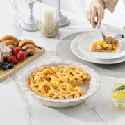 Malacasa Stoneware Pie Dish, 9 Inch Embossed, Ivory