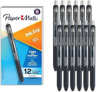 Paper Mate InkJoy Gel Pens, Retractable, Fine Point (0.5mm), Black Ink, 12 Count - Comfortable Grip, Writing, Teacher Supplies