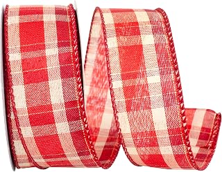 Reliant Ribbon Plaid Prime Value Wired Edge Ribbon, Red