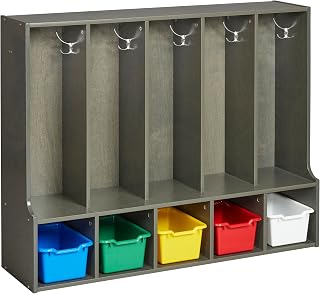 ECR4Kids Streamline 5-Section Toddler Coat Locker with Bench and Bins, Kids Furniture, Assorted