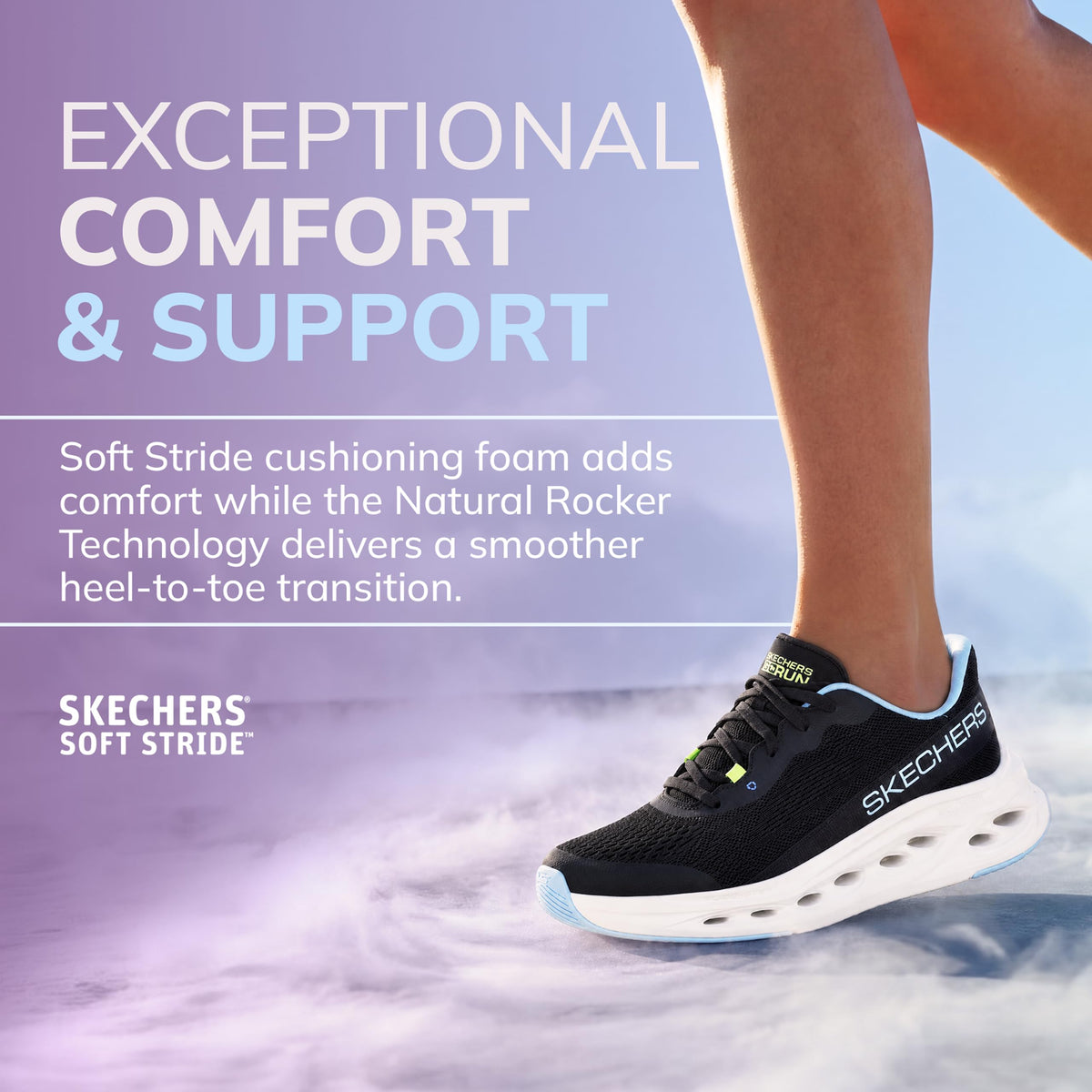 Women's Max Cushioning Glide Step Fairmont Sneaker by Skechers – 9, Mesh, Black/Blue, Model 129407