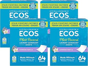ECOS Laundry Detergent Sheets Vegan, No Plastic Jug, No Mess, Liquid Free - Hypoallergenic, Plant Powered Laundry Detergent Sheet - Lavender Vanilla - 64 Count (Pack of 4)