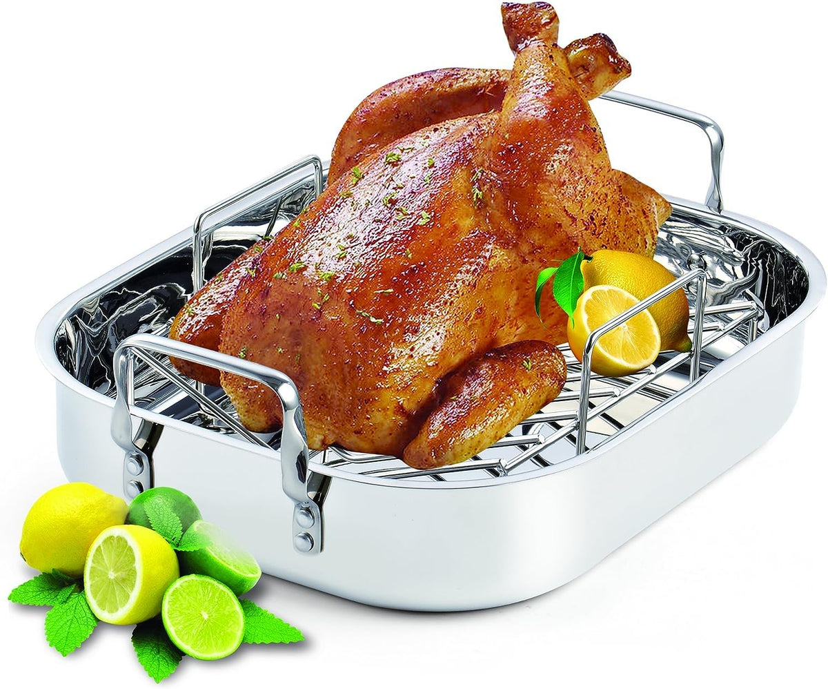 Cooks Standard Classic Stainless Steel Roaster Pan with Rack, 16 x 13 Inch, Silver