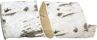Reliant Ribbon Birch Tree Bark Forest Wired Edge Ribbon, 4 Inch X 10 Yards, White