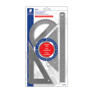 Stainless Steel Math Set - With 12in Ruler by STAEDTLER – Pack of 1, Stainless Steel, Silver,Blue, Model 566 32BK