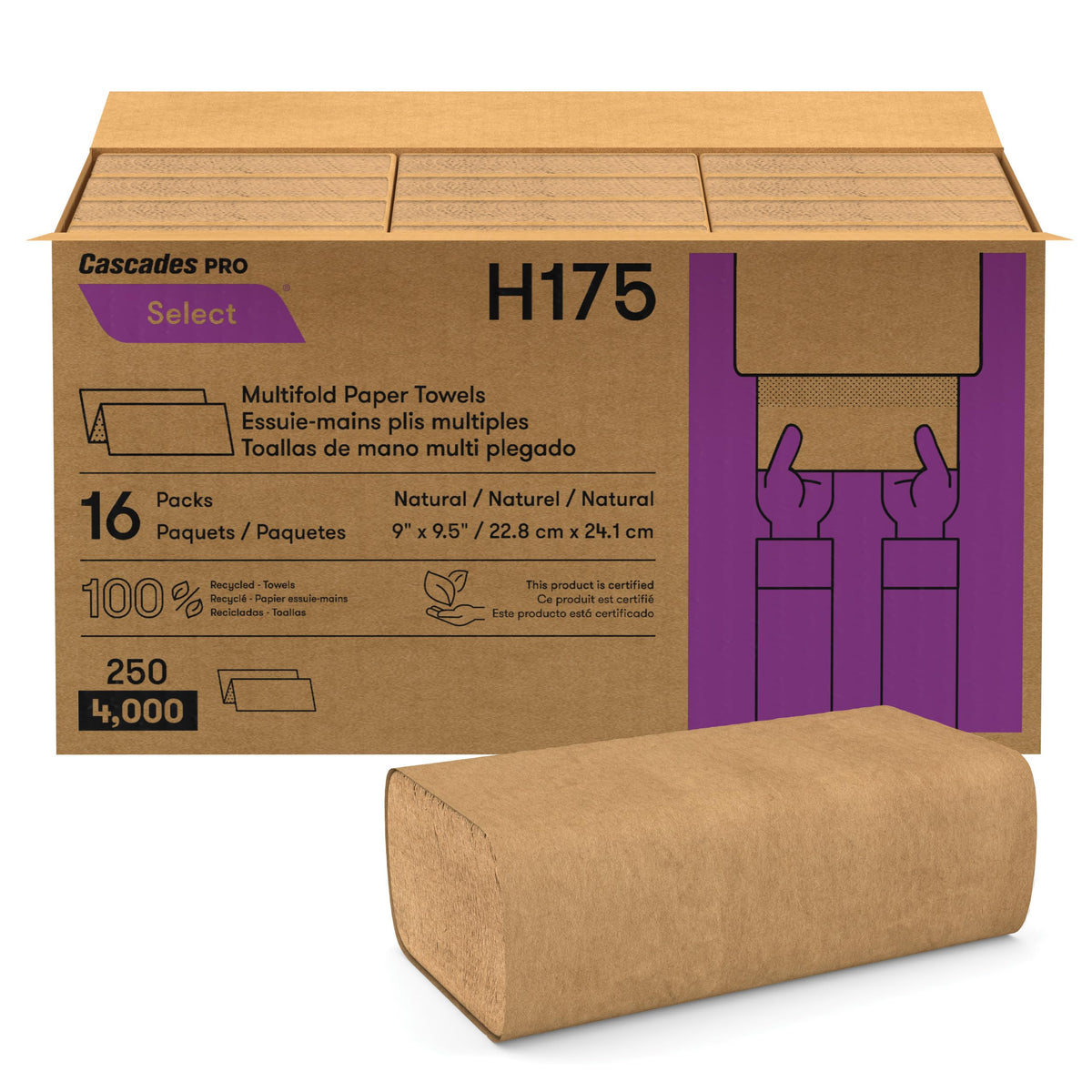 Cascades PRO Select Multifold Paper Towels Bulk- Universal Fit for Dispensers - Commercial Bathroom Kitchen Towel - 250 Sheet