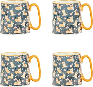 10 Strawberry Street Bella Mug, Corgi Delight, Set of 4
