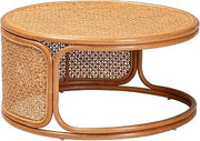 32" Woven Rattan Coffee Table, Round Coffee Table with Geometric Pattern, Mesa De Centro para Sala with Openwork Base for Bohemian Interior Decoration, Honey