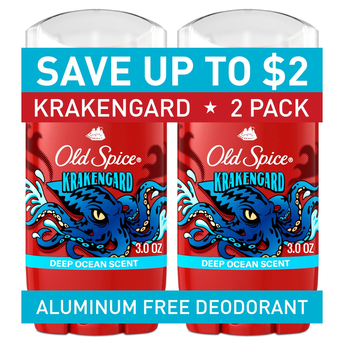 Aluminum Free Deodorant for Men by Old Spice – 3 Ounce (Pack of 2), Pack of 2