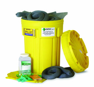 67 Piece Universal 30 Gallon Salvage Drum Spill Kit by Enpac – 22.25"L x 22.25"W x 30"H, Poly-Rigid, Yellow, Model 1330-YE