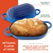 Enameled Cast Iron Bread Oven 2 Qt (Blue) by Basilico – 12 inches x 6 inches x 6 inches, 900.0 grams, Cast Iron, Blue, Model 1000