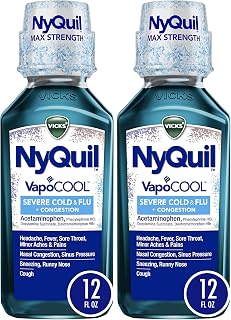 Vicks NyQuil Severe with VapoCOOL Nighttime Cough, Cold and Flu Relief Liquid, Berry, 12 Fl Oz (Pack of 2)