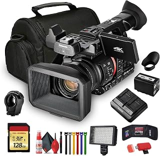 Panasonic AG-CX350 4K UHD Professional Handheld Camcorder with 20x Optical Zoom | 10-Bit HDR V-Log HLG Recording (AG-CX350) w/Padded Case, 128 GB Card, Wire Straps, LED Light, and More