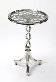 Butler Isidora Modern Accent Table by Butler Specialty Company – 17-1/2"Diam., 25-3/4"H, Wood, Polished Aluminum, Model 1169260