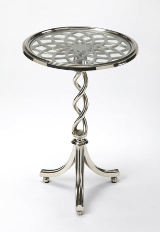 Butler Isidora Modern Accent Table by Butler Specialty Company – 17-1/2"Diam., 25-3/4"H, Wood, Polished Aluminum, Model 1169260