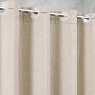 No Hooks Linen-Like Shower Curtain, Waterproof 250GSM Heavyweight Fabric, 72 x 74, Easy Install Split Grommets, Luxury Hotel Spa Bathroom Decor, Machine Washable, Weighted Hem, Beige