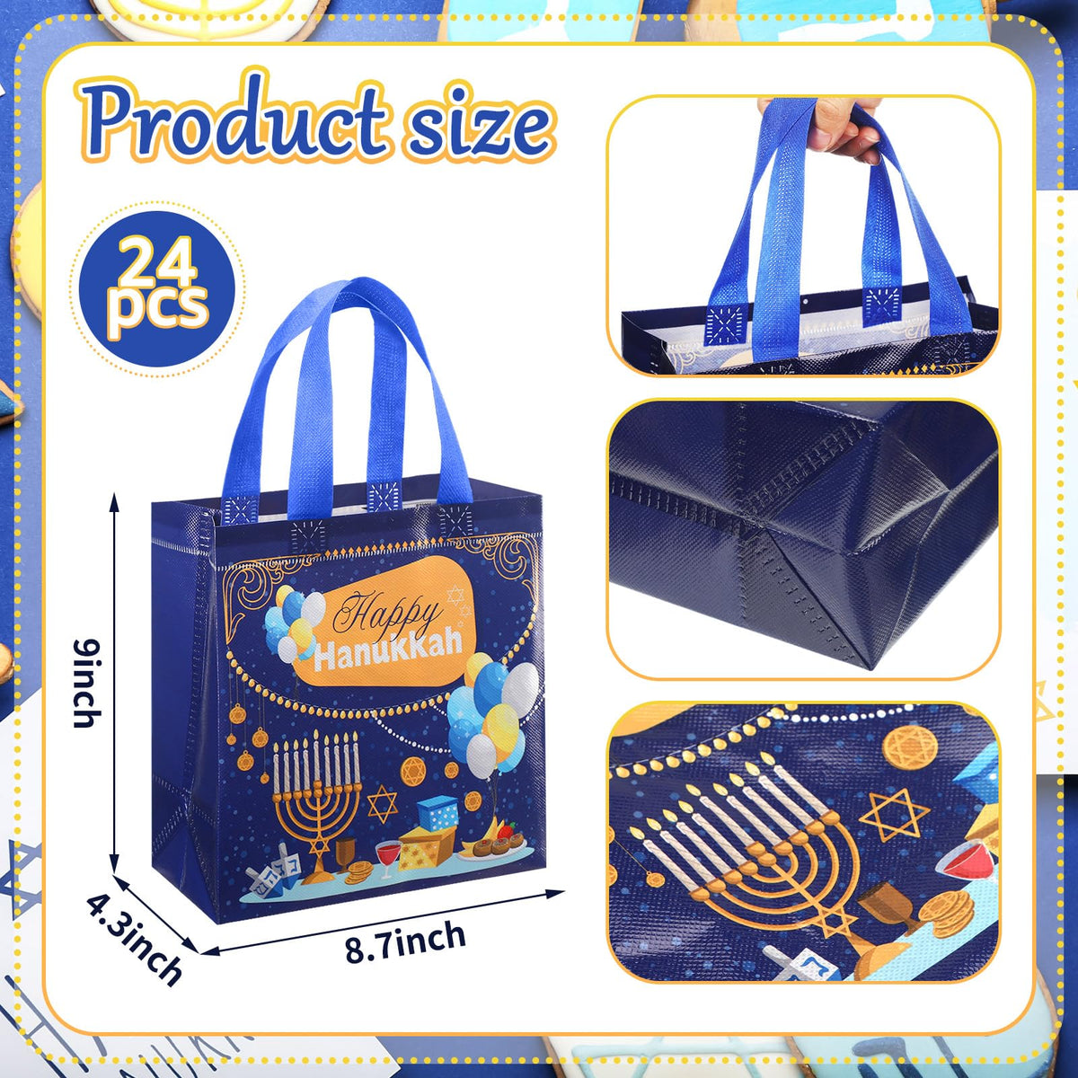Tegeme Hanukkah Gift Bags, 9 x 8.7 x 4.3 Inches, Pack of 24
