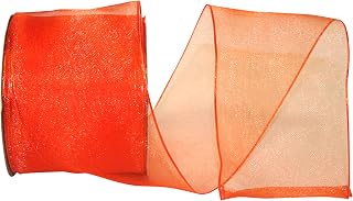 Reliant Ribbon Elegant Woven Sheer Wired Edge Ribbon, 2-1/2 Inch X 25 Yards, Orange