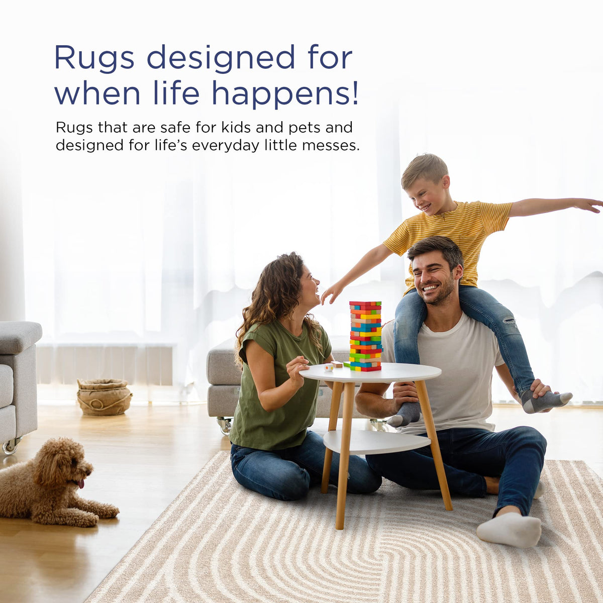 Area Rug for Living Room -Nuevo 2' x 3' Beige Arch Pattern Area Rug by Abani – 2' x 3' (Rectangular), Polypropylene, Cream, Model NUE150A